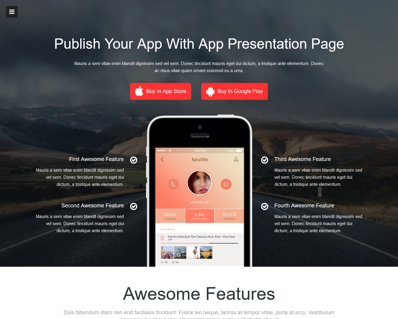 App On Responsive HTML5 / CSS3 Landing Page Template