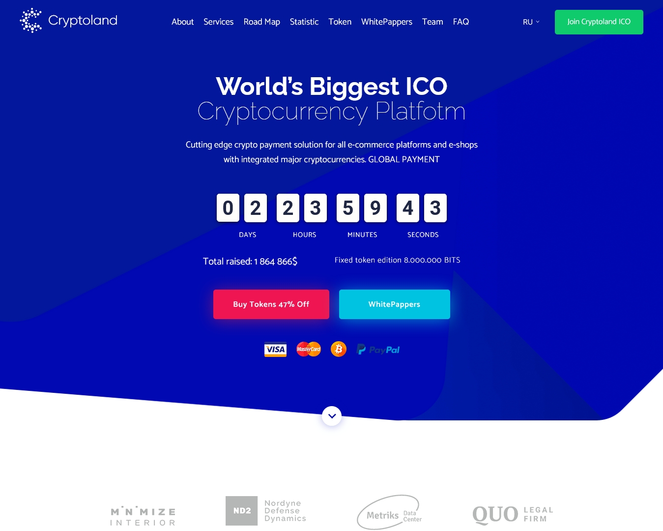 Cryptoland ICO Landing Pages