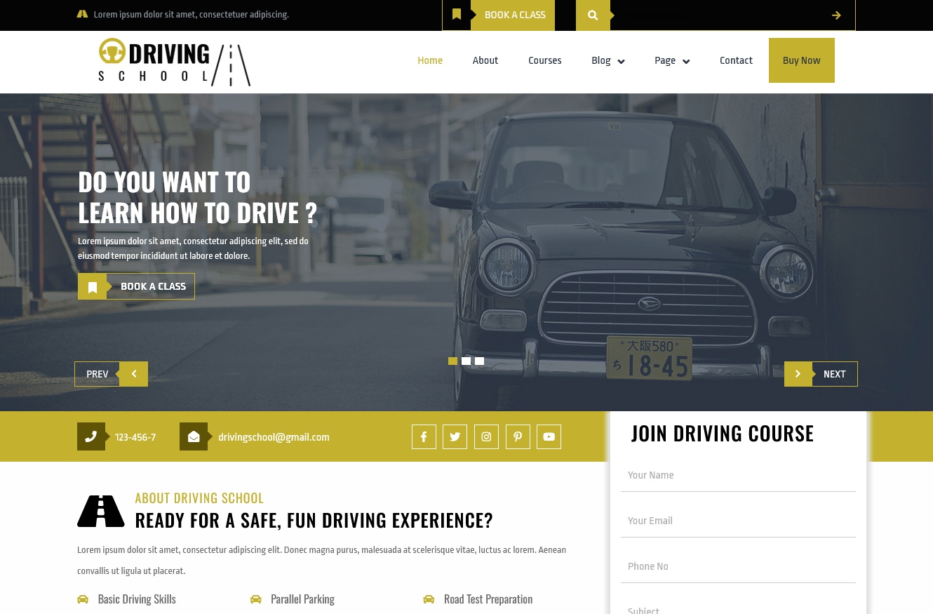 Driving School WordPress Theme