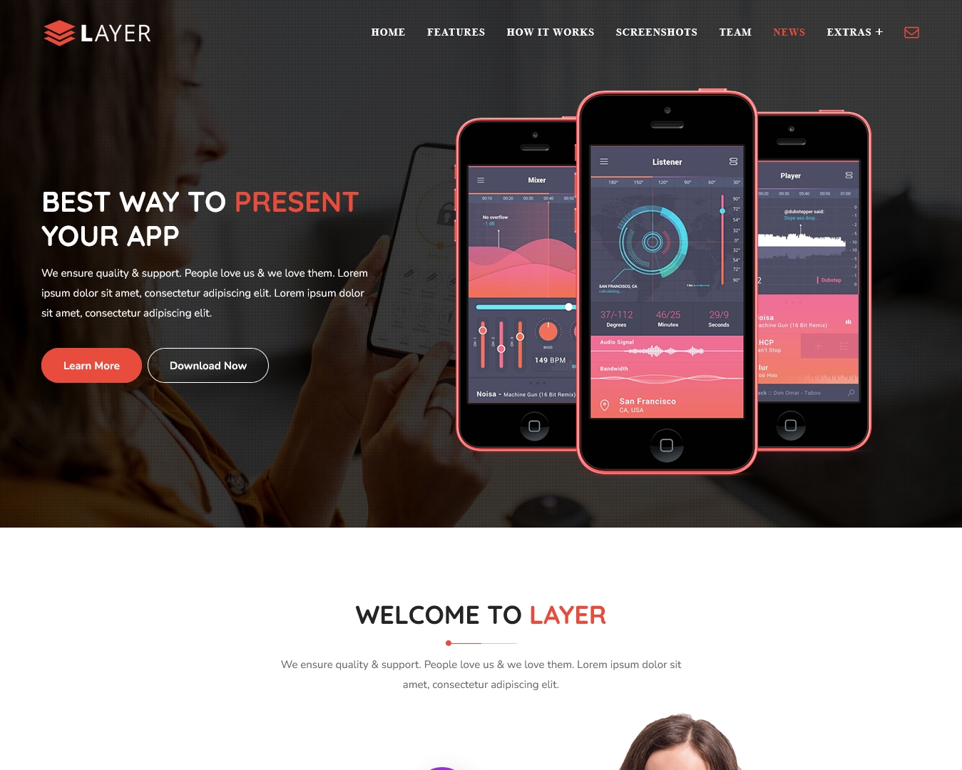 Layer Clean and Simple Responsive HTML5 APP Landing Page