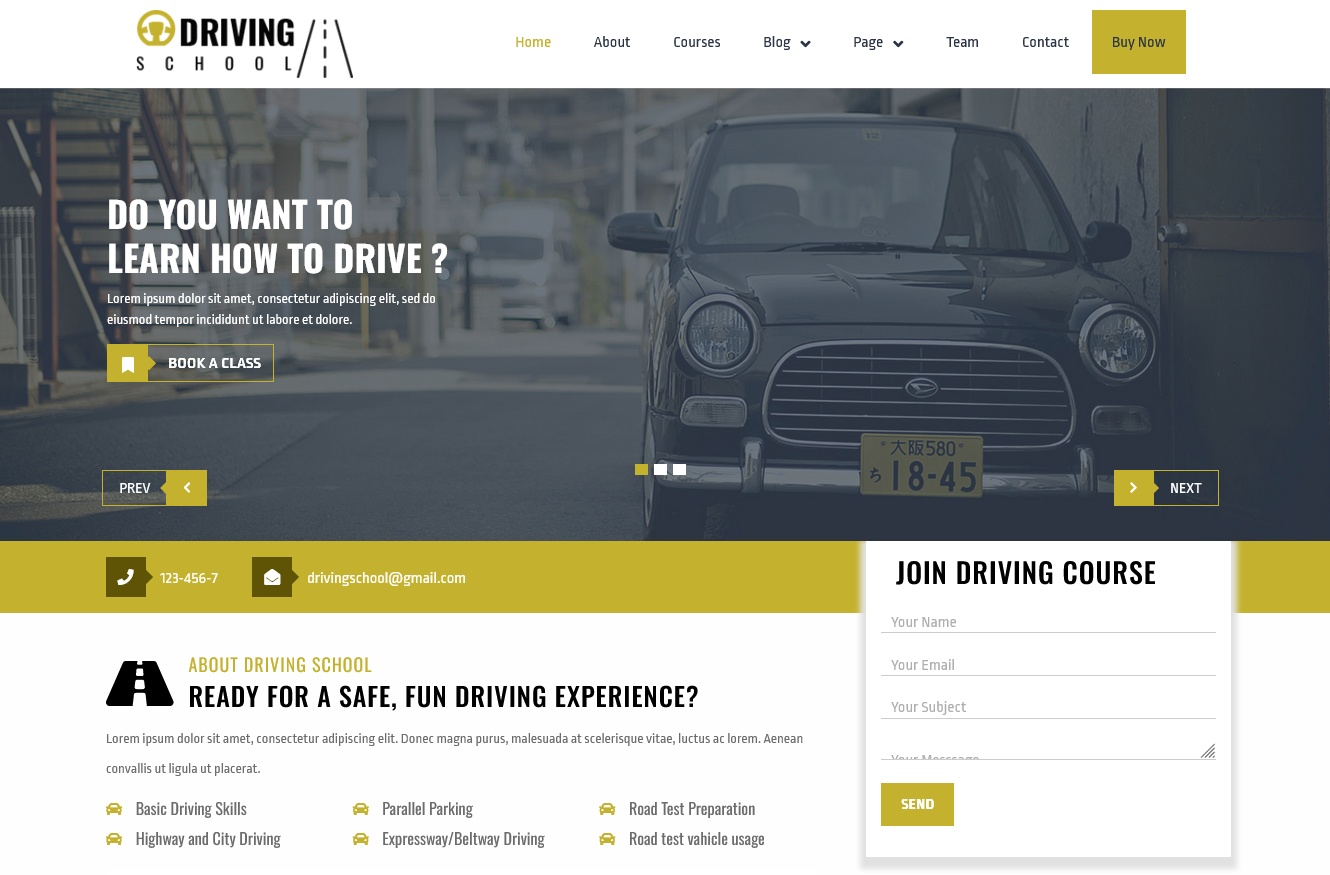 VW Driving School WordPress Theme