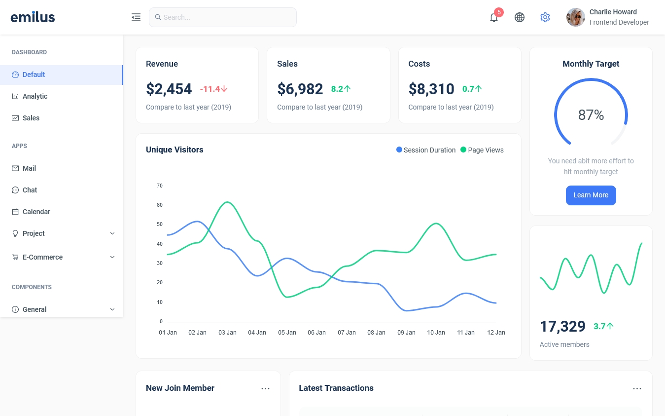 Emilus React Admin Template